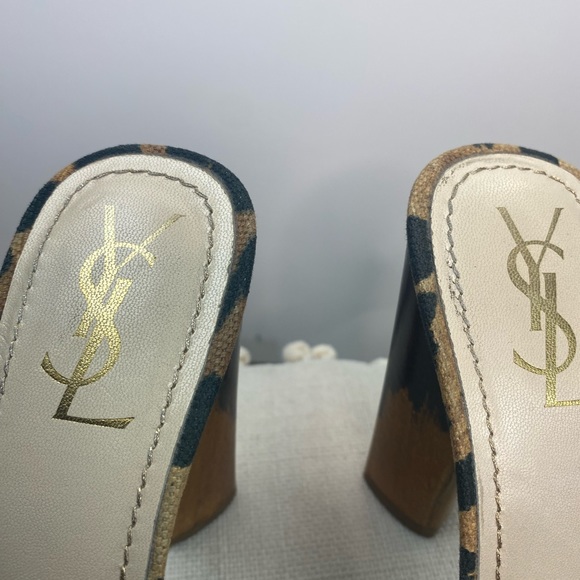 YSL leopard Cloth Mules Wooden Heel 4.5 inch - Picture 8 of 8